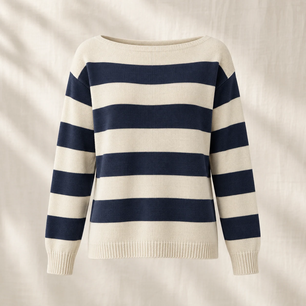 Coastline Stripe Jumper in cream and navy, clothing product photograph