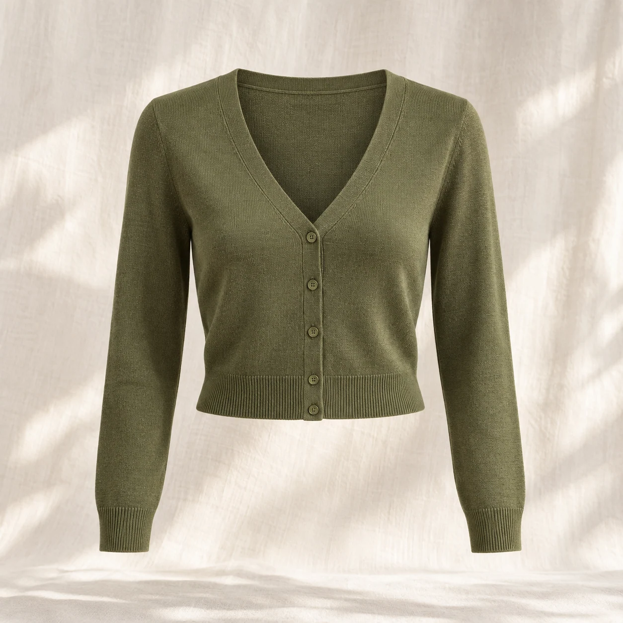 Fern Cropped Cardigan in olive, clothing product photograph