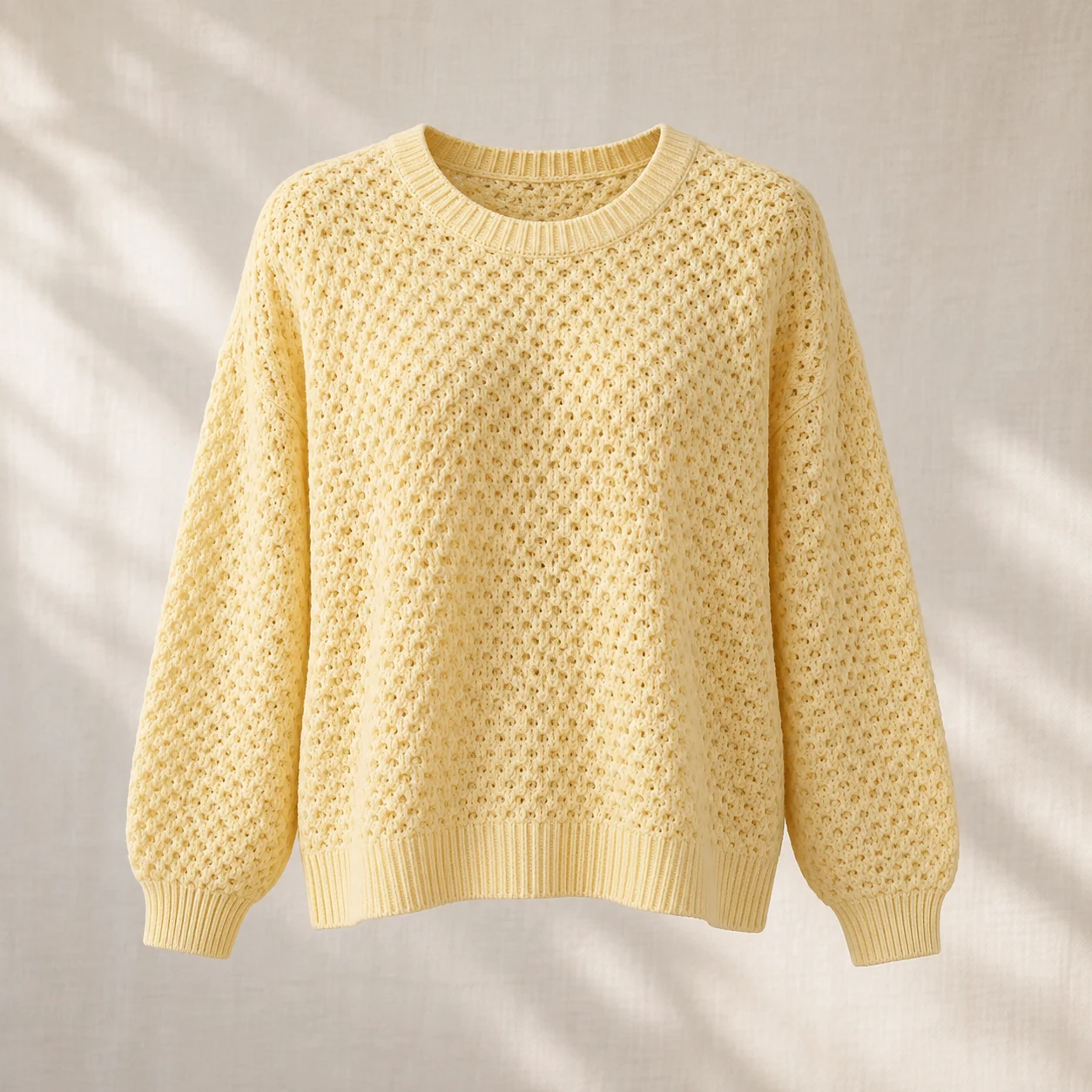 Honeycomb Textured Knit in butter yellow, clothing product photograph