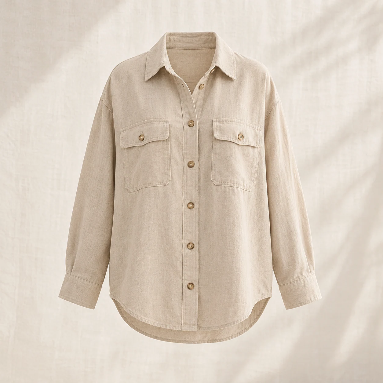 Misty Morning Overshirt in sand, clothing product photograph