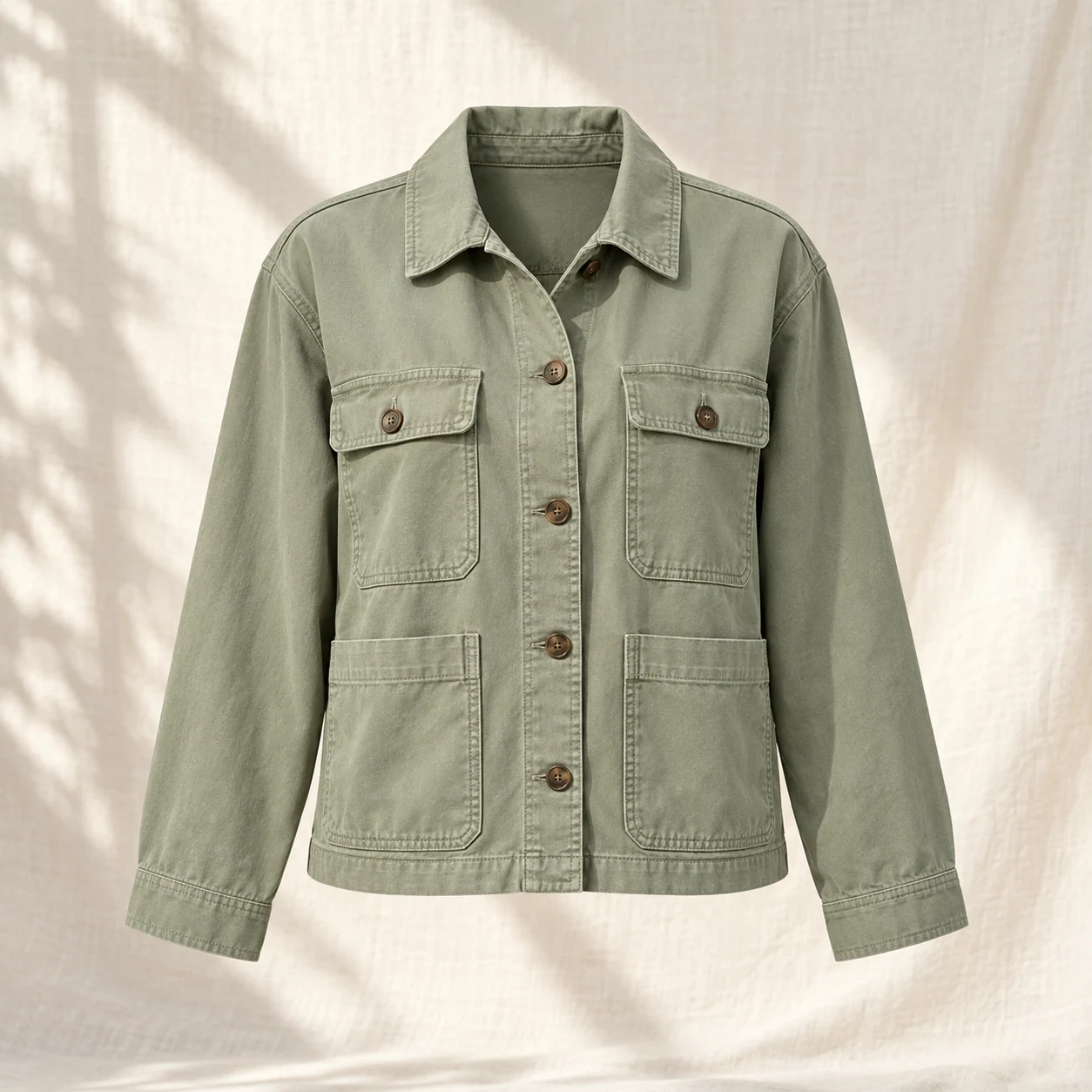 Wanderer Cotton Jacket in sage, clothing product photograph