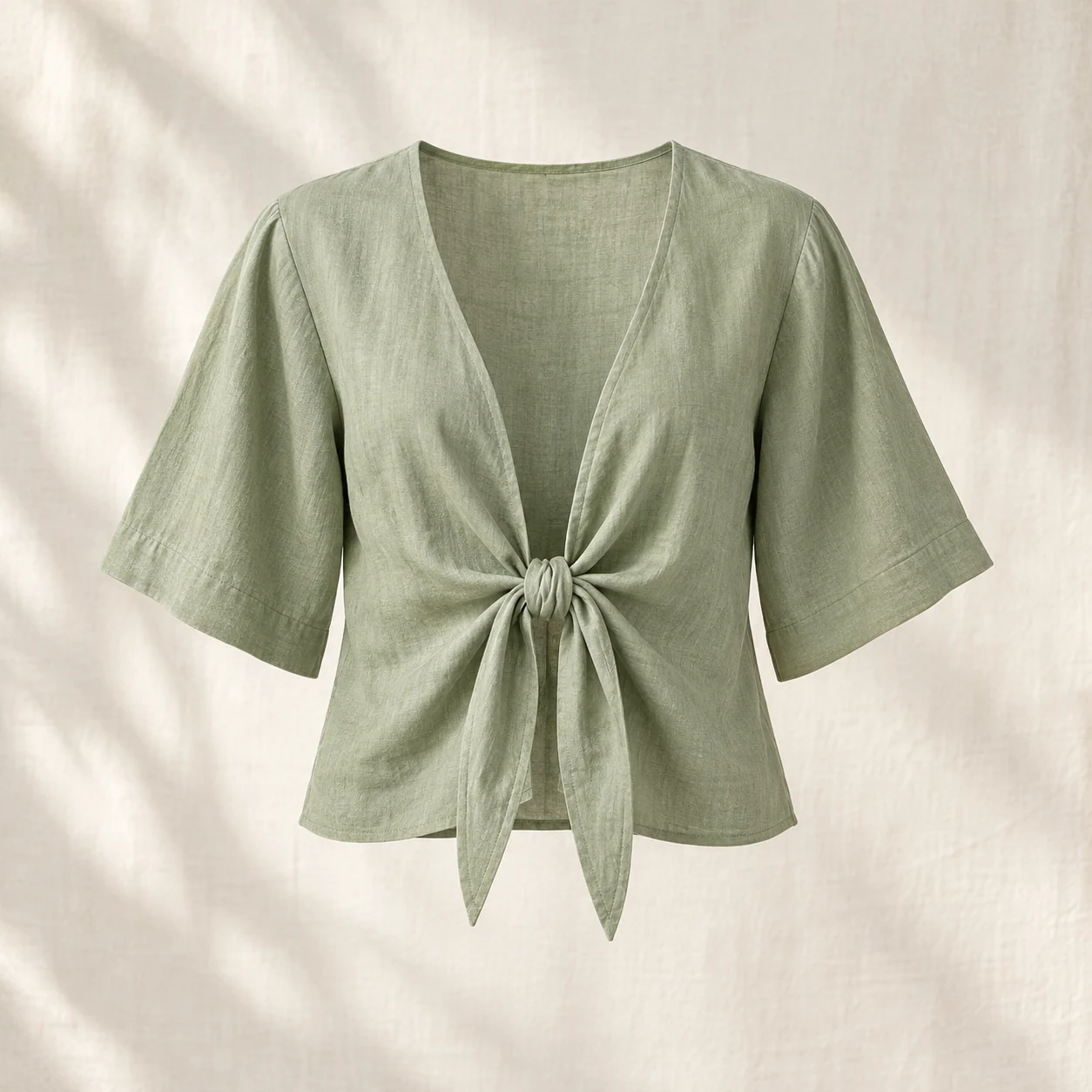 Willow Tie-Front Top in sage, clothing product photograph